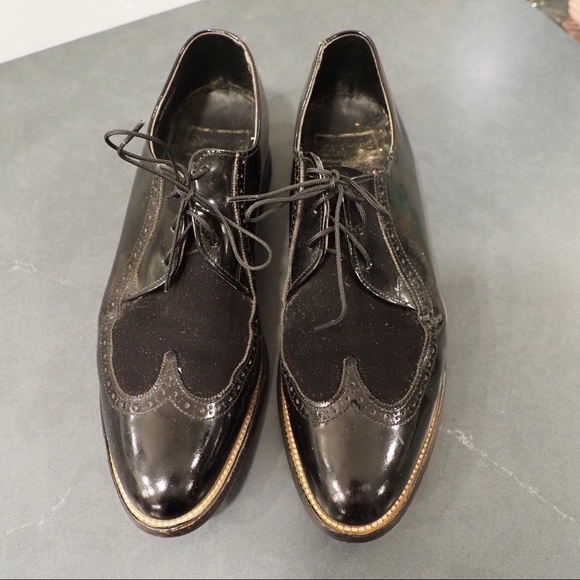 Stacy Adams sz 10D black leather suede wingtip derby shoes - Picture 12 of 16